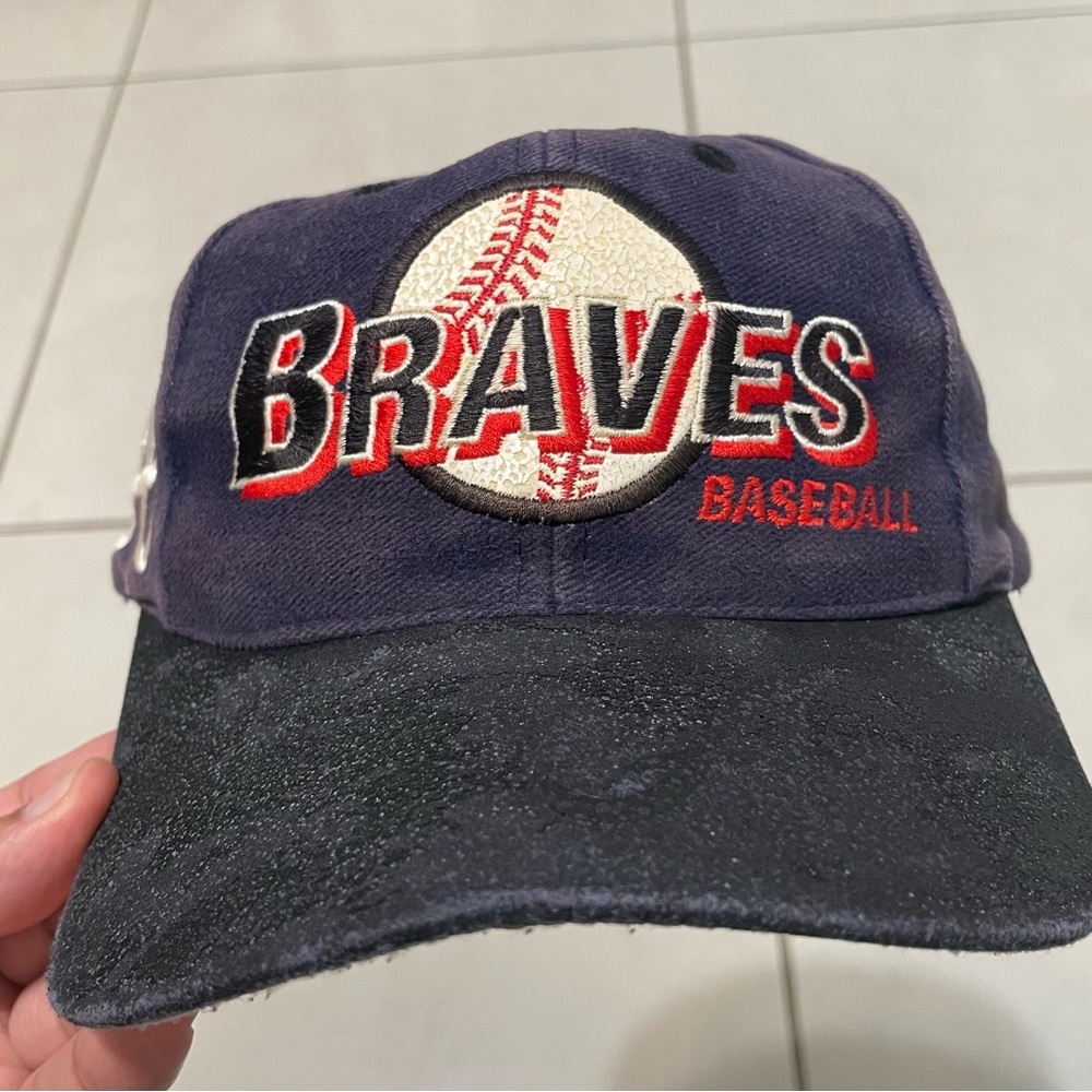 Vtg Atlanta Braves Hat A Logo Made In USA Snap Back MLB Baseball Drew Pearson